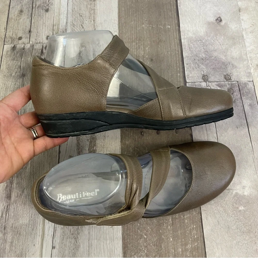BeautiFeel Pleasure Mary Jane Leather Flats Comfort Shoes Gray 44233 - Picture 3 of 13